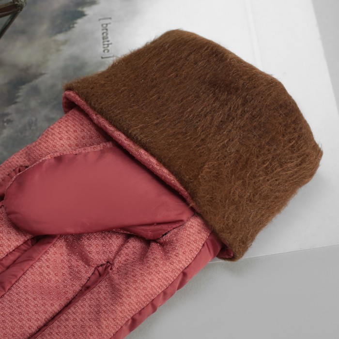 Перчатки женские утеплённые безразмерные, комбинированные, искусственный мех, для сенсорных экранов, цвет пудровый