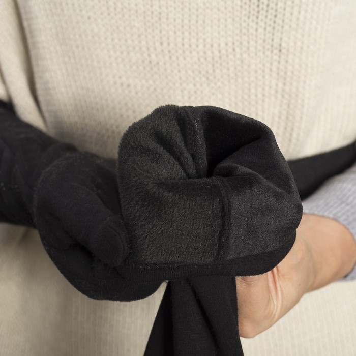 Перчатки женские безразмерные, комбинированные, без подклада, цвет чёрный