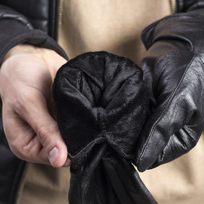 Перчатки мужские, р-р 11, гладкие, подклад флис, цвет чёрный/вставка коричневый
