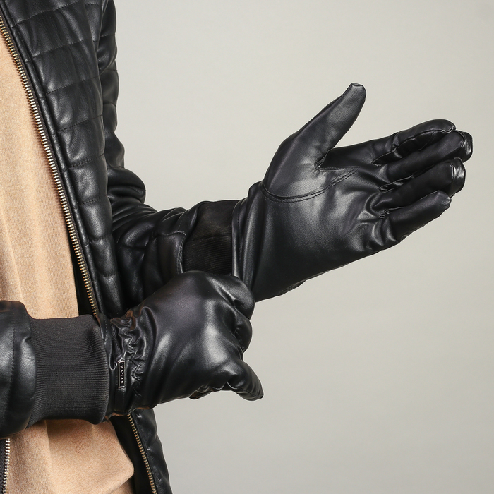 Перчатки мужские безразмерные, подклад искусственный мех, цвет чёрный