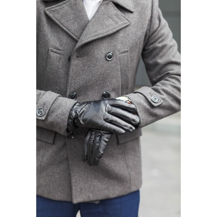 Перчатки мужские безразмерные, подклад искусственный мех, цвет чёрный