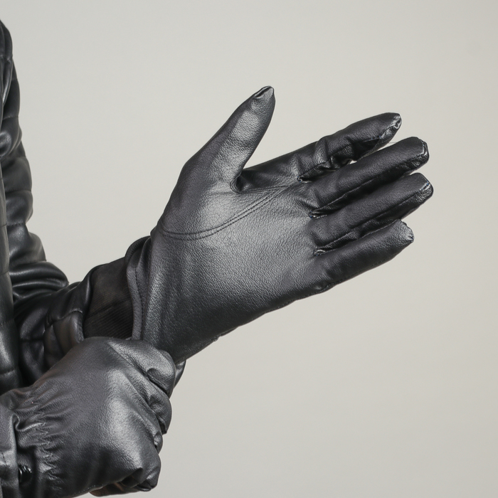 Перчатки мужские безразмерные, подклад искусственный мех, цвет чёрный