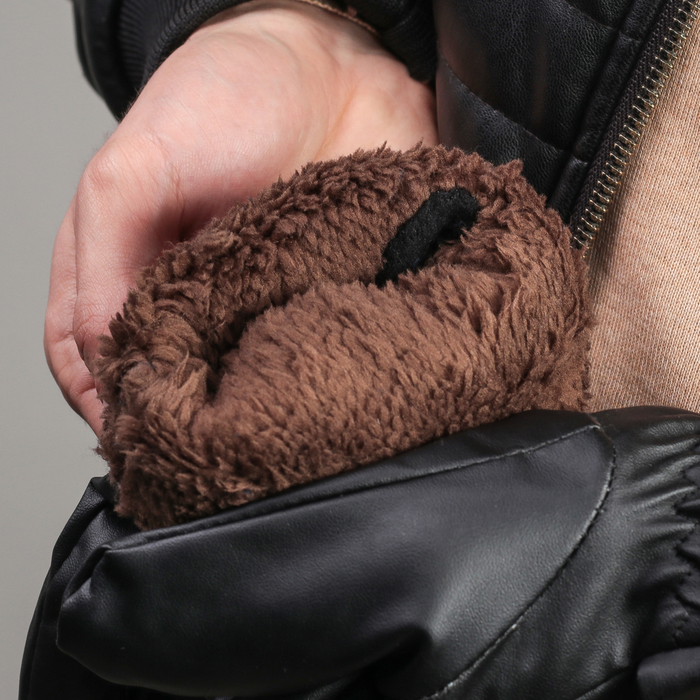 Перчатки мужские безразмерные, подклад искусственный мех, цвет чёрный
