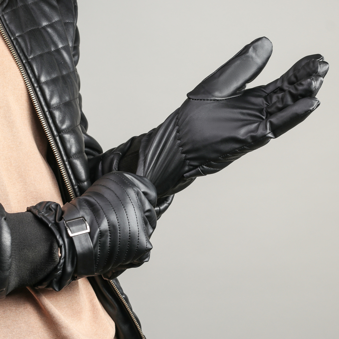 Перчатки мужские безразмерные, подклад искусственный мех, цвет чёрный