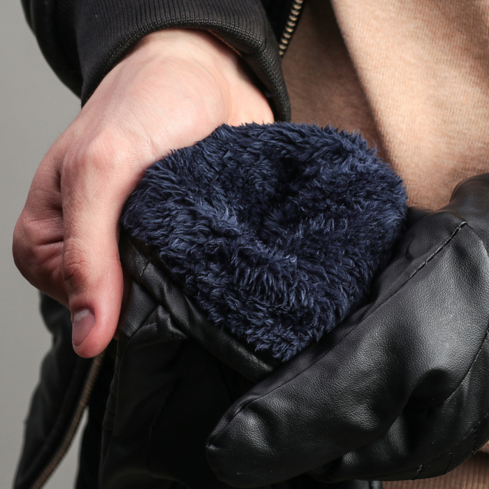 Перчатки мужские безразмерные, подклад искусственный мех, цвет чёрный