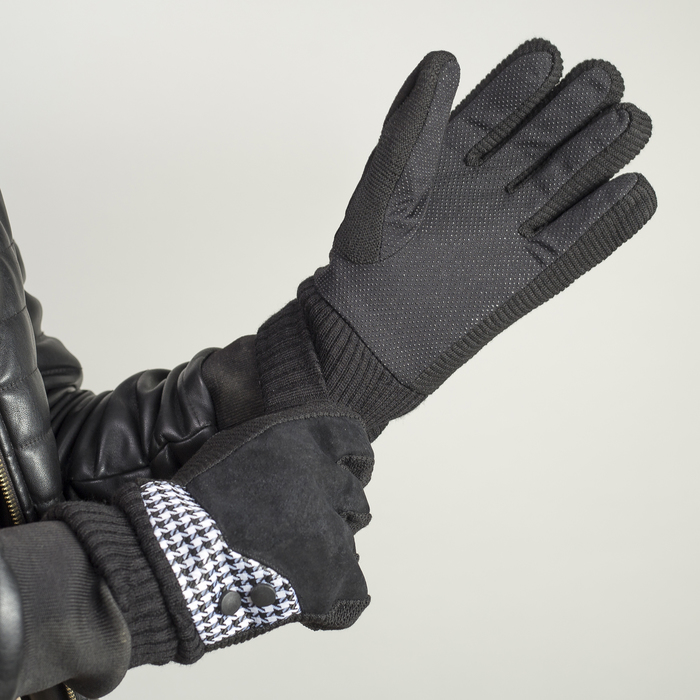 Перчатки мужские безразмерные, комбинированные, подклад флис, цвет чёрный