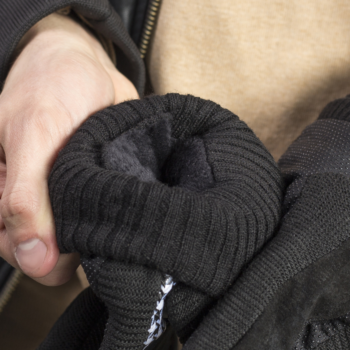 Перчатки мужские безразмерные, комбинированные, подклад флис, цвет чёрный