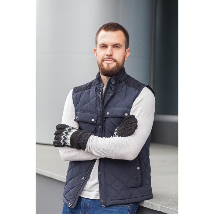 Перчатки мужские безразмерные, комбинированные, подклад флис, цвет чёрный