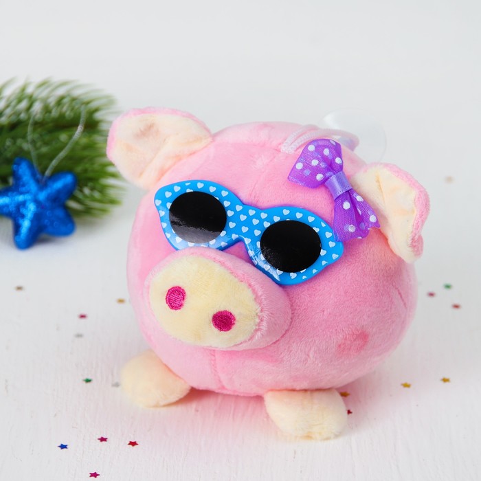Мягкая игрушка-присоска "Хрюша в очках" цвета микс