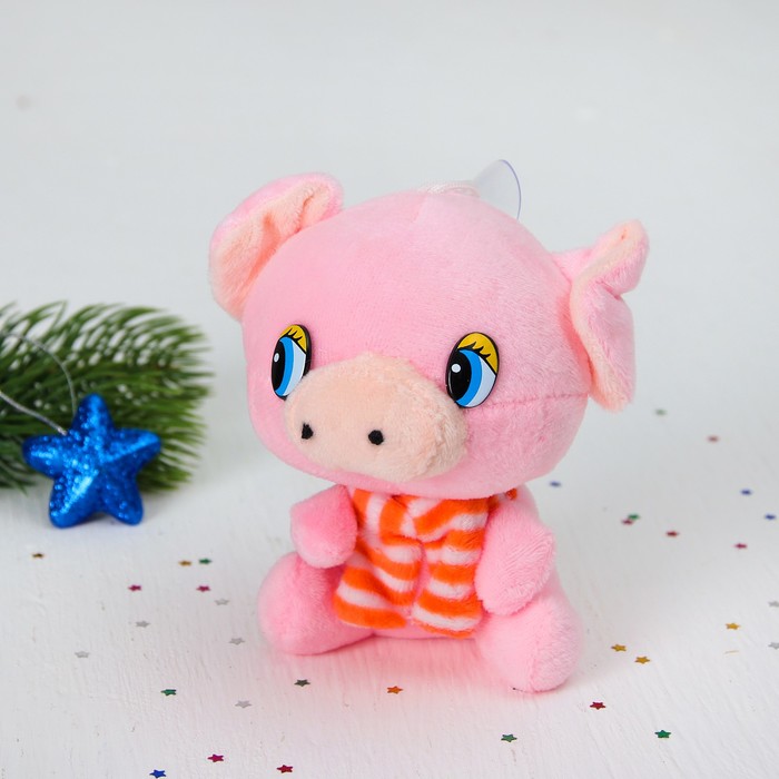 Мягкая игрушка-присоска "Хрюшка" полосатый шарф, цвета микс