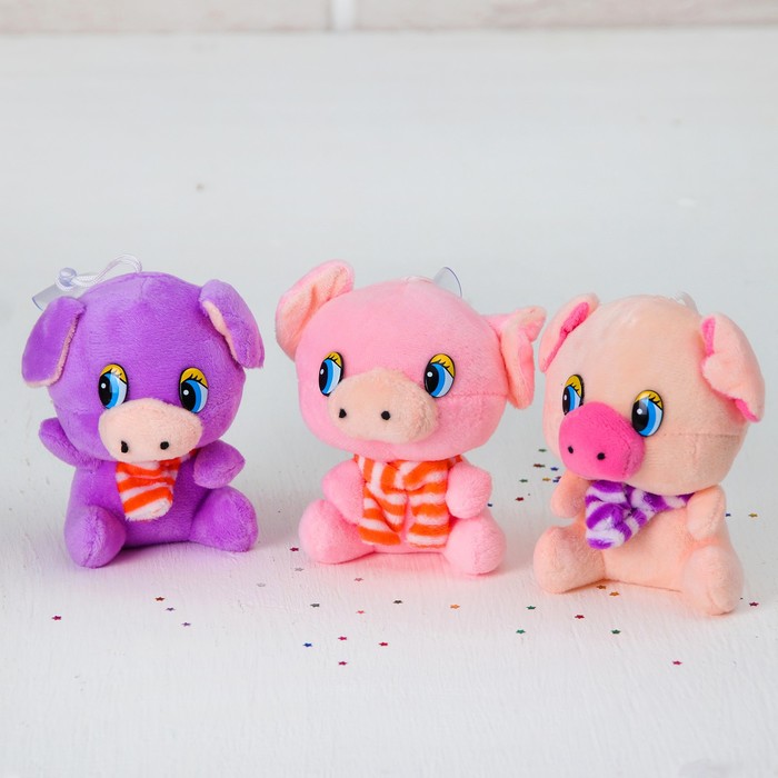 Мягкая игрушка-присоска "Хрюшка" полосатый шарф, цвета микс