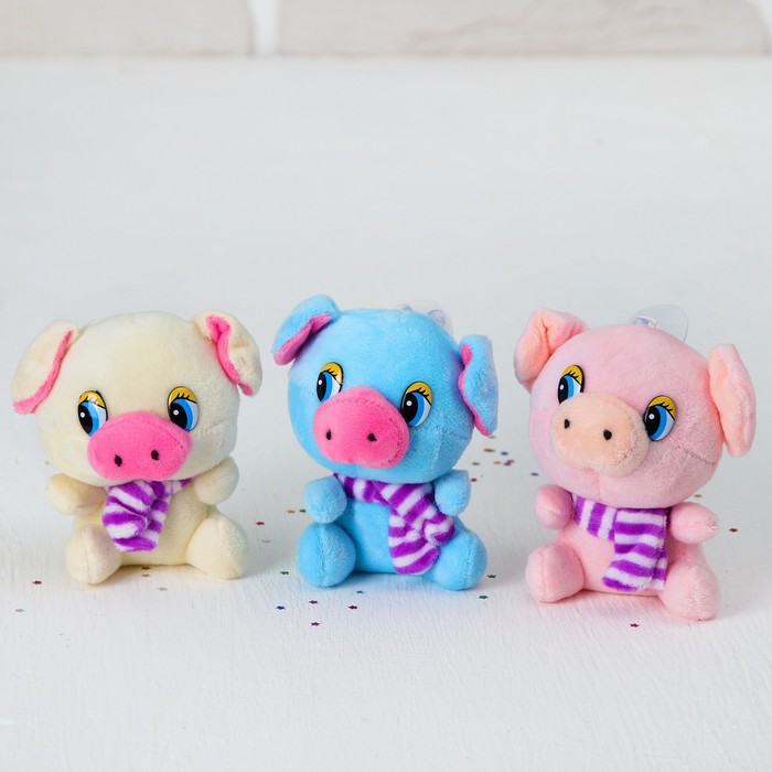 Мягкая игрушка-присоска "Хрюшка" полосатый шарф, цвета микс