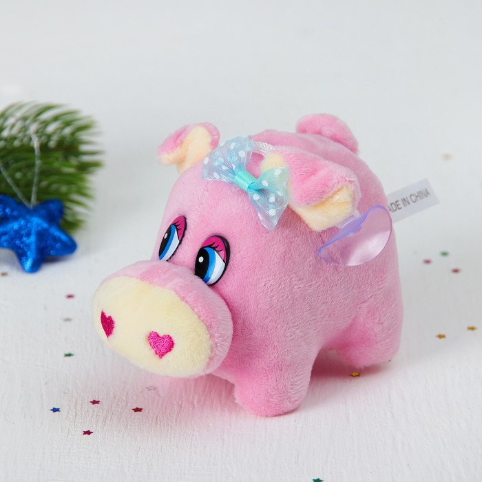 Мягкая игрушка-присоска "Хрюня" с бантиком, цвета микс