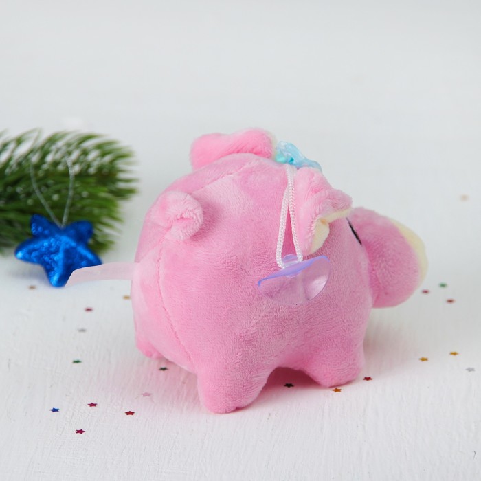 Мягкая игрушка-присоска "Хрюня" с бантиком, цвета микс