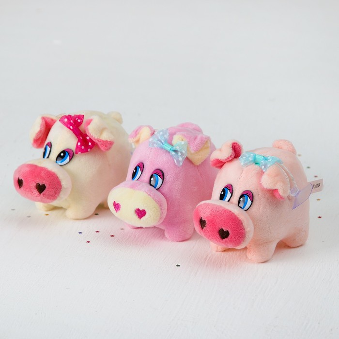 Мягкая игрушка-присоска "Хрюня" с бантиком, цвета микс