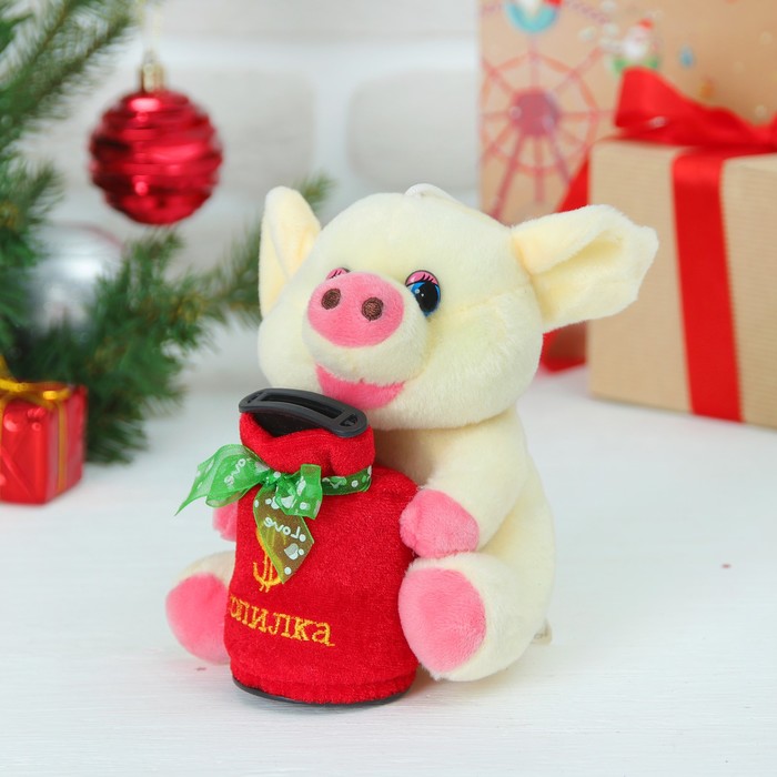 Мягкая музыкальная игрушка-копилка "Хрюша" с бантиком, цвета микс