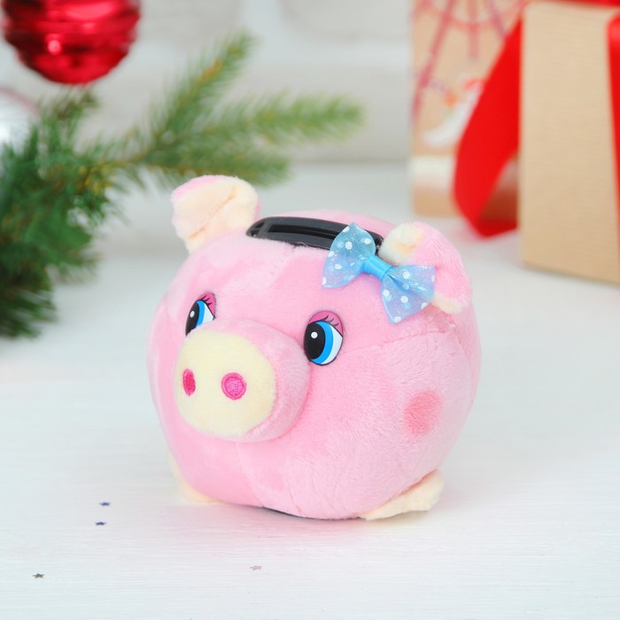 Мягкая музыкальная игрушка-копилка "Свинка с бантиком" цвета микс