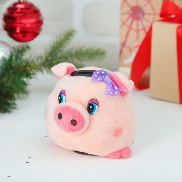 Мягкая музыкальная игрушка-копилка "Свинка с бантиком" светятся щёчки, цвета микс