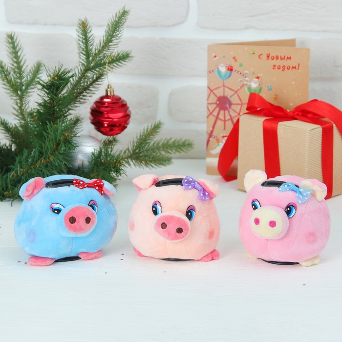 Мягкая музыкальная игрушка-копилка "Свинка с бантиком" светятся щёчки, цвета микс