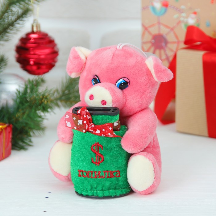 Мягкая музыкальная игрушка-копилка "Поросёнок" с бантиком, цвета микс