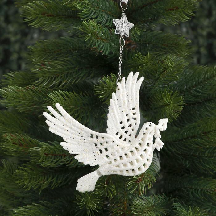 Украшение ёлочное "Голубь с веткой" белый 12,5*11,5 см