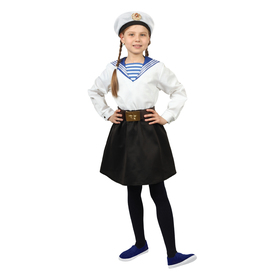 Карнавальный костюм «Морячка в бескозырке» для девочки, белая фланка, юбка, ремень, р. 34, рост 134 см Ош
