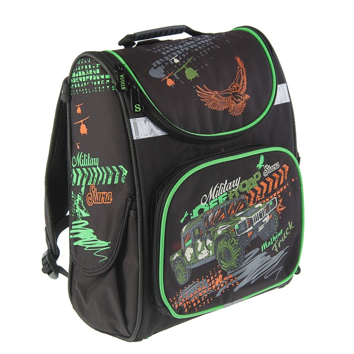 Ранец Стандарт раскладной Stavia 37*26*15 мал "Милитари", чёрный 7627