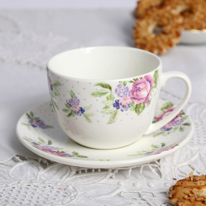 Чайная пара 240 мл "Кантри. Розовые цветы"