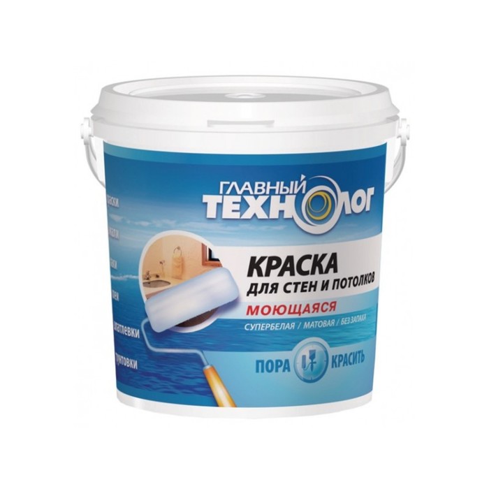 Краска для стен и потолков моющая "Главный технолог" супербелая 7кг