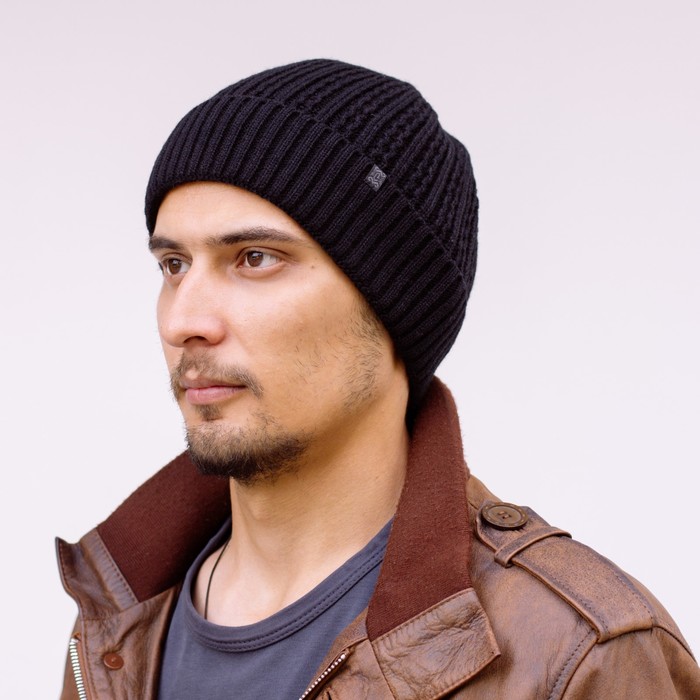 Шапка мужская демисезонная "СТОУН" 815201 цвет чёрный, р-р 56-58