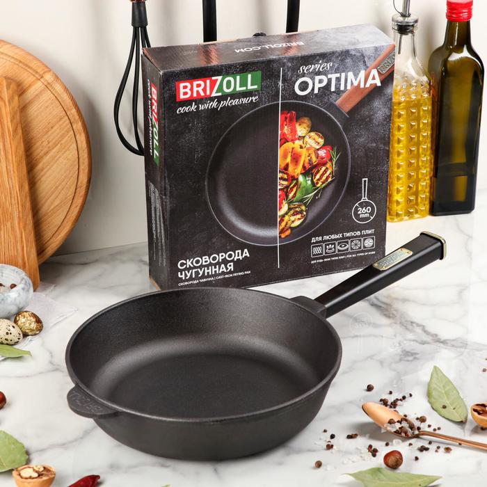 Сковорода чугунная ТМ "BRIZOLL" 260х60 мм с ручкой "Optima-Black"
