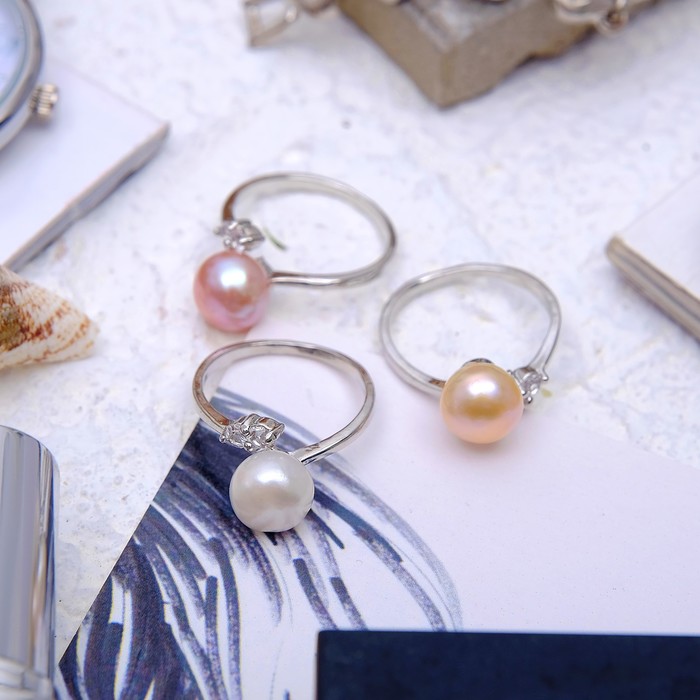 Кольцо безразмерное "Жемчуг речной" с листочком, цвет МИКС