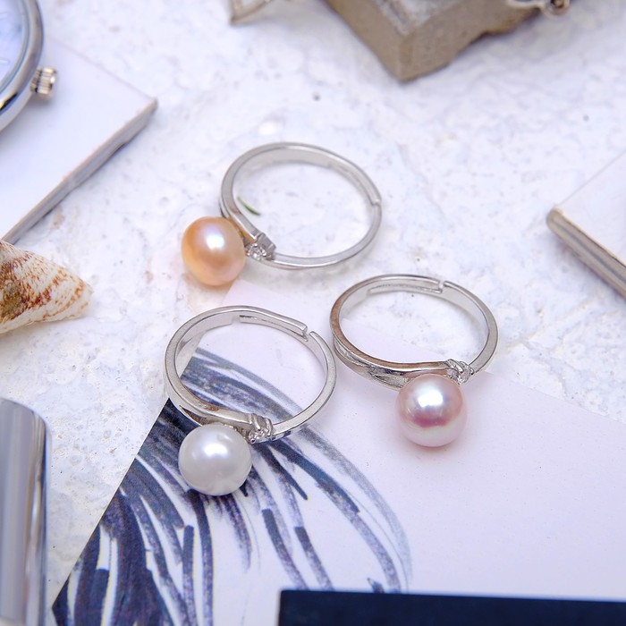 Кольцо безразмерное "Жемчуг речной" со стразинкой, цвет МИКС