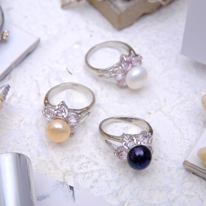 Кольцо безразмерное "Жемчуг речной" цветочек, цвет МИКС