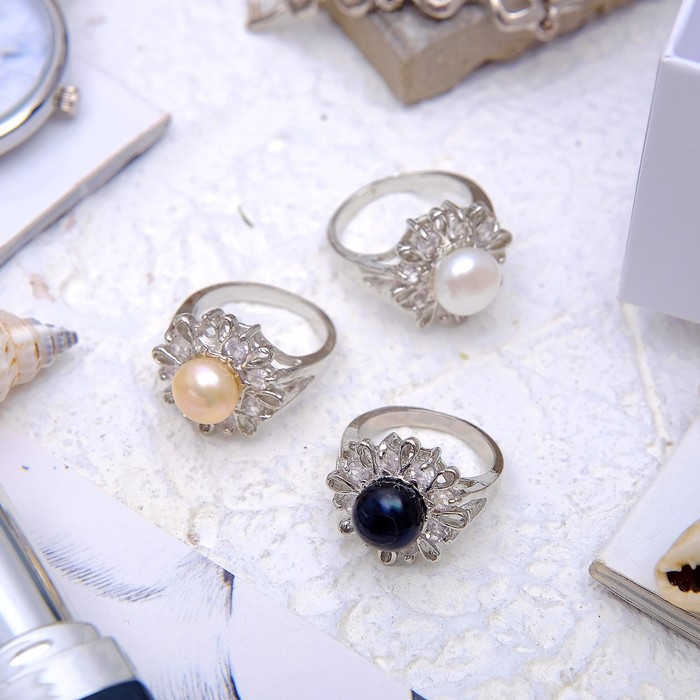 Кольцо безразмерное "Жемчуг речной" подсолнух, цвет МИКС