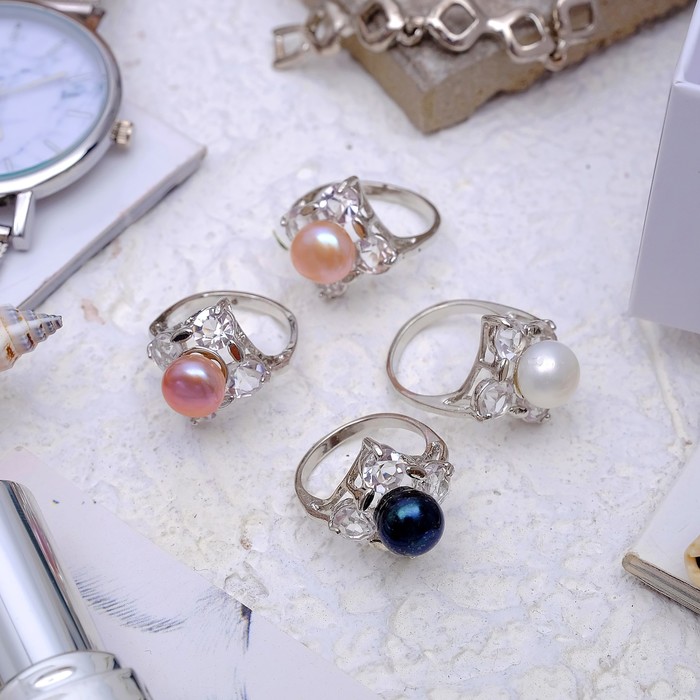 Кольцо безразмерное "Жемчуг речной" ромб, цвет МИКС