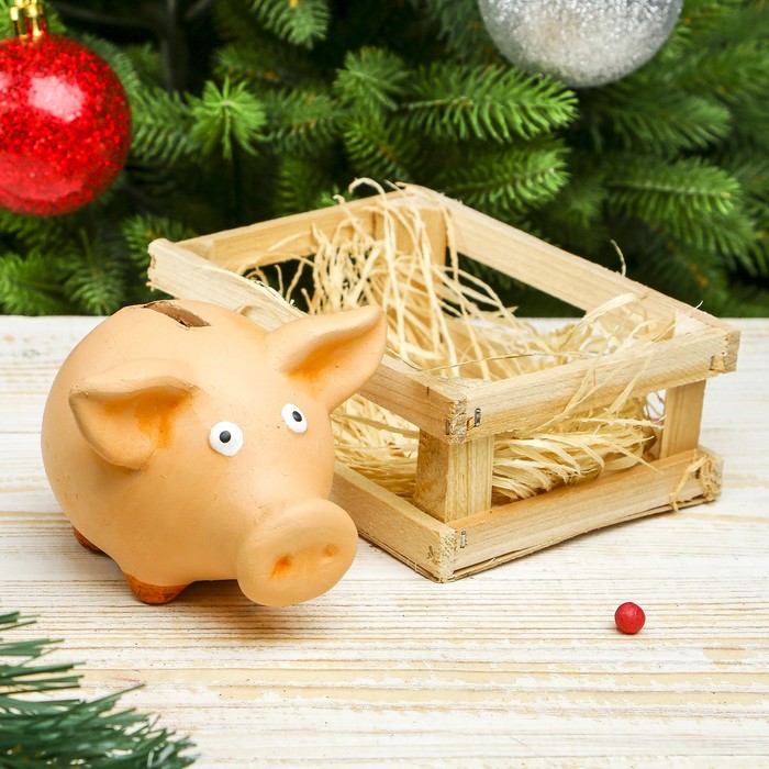 Копилка керамика "Поросёнок в загончике с сеном" 9,5х14х10 см