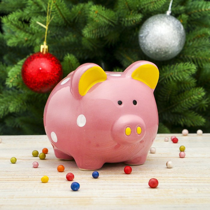 Копилка керамика "Поросёнок в горошек" 11х12х10 см