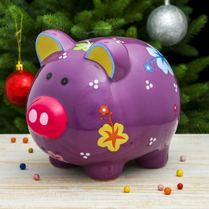 Копилка керамика "Поросёнок в цветочек" 16,5х20х17 см