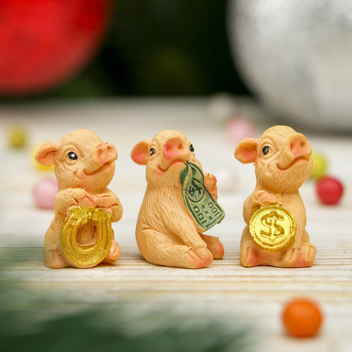 Сувенир полистоун "Хрюшка подкова/деньги" МИКС 3х2,5х1,5 см