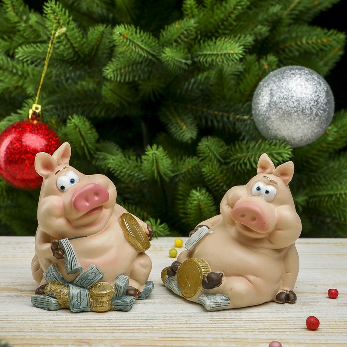 Копилка полистоун "Хряк с долларами и золотыми монетами" МИКС 9,5х9х8 см