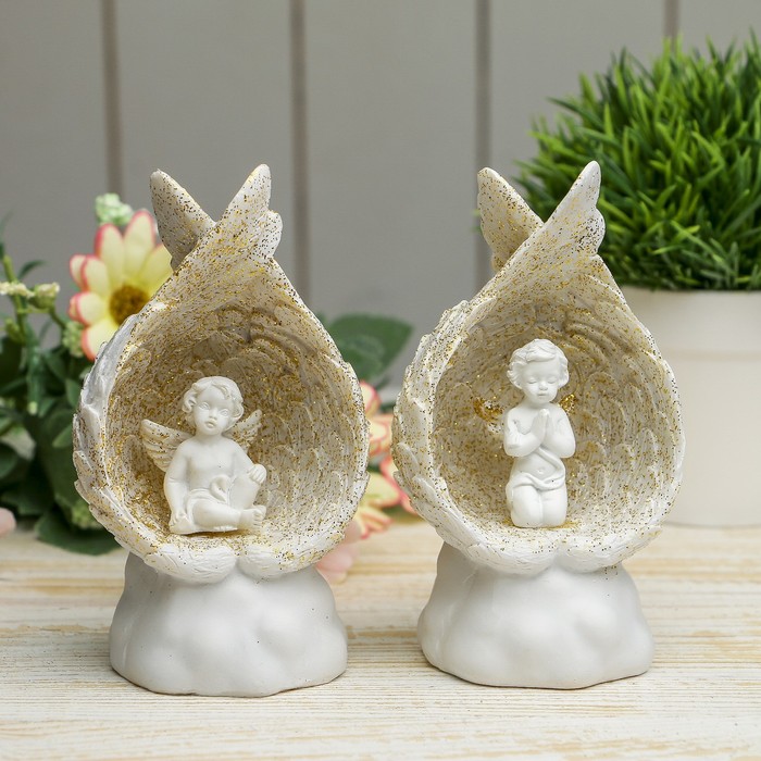 Сувенир полистоун  &quot;Ангел в крыльях на облаке&quot; зелёный свет МИКС 12х7х5,5 см