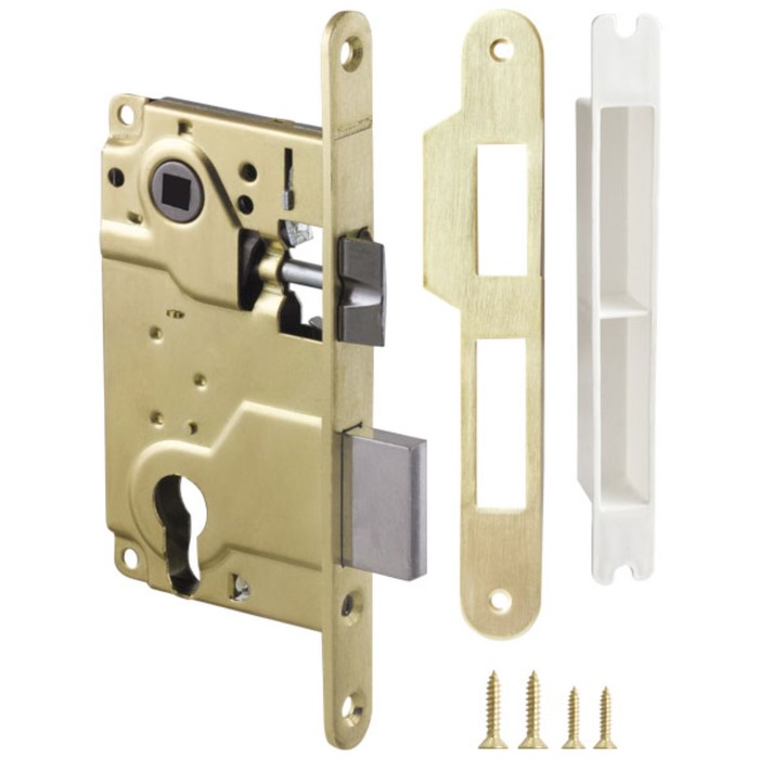 Замок врезной Armadillo LH 25-50 SG BOX, под ц/м,1 ригель+защёлка, о/п, цвет матовое золото 387576