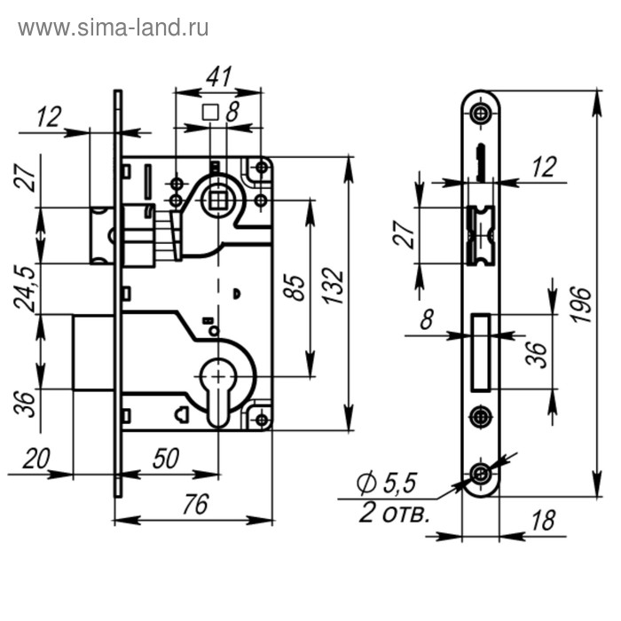 фото Замок врезной armadillo lh 25-50 sn box, под ц/м,1 ригель+защёлка, о/п, цвет матовый хром