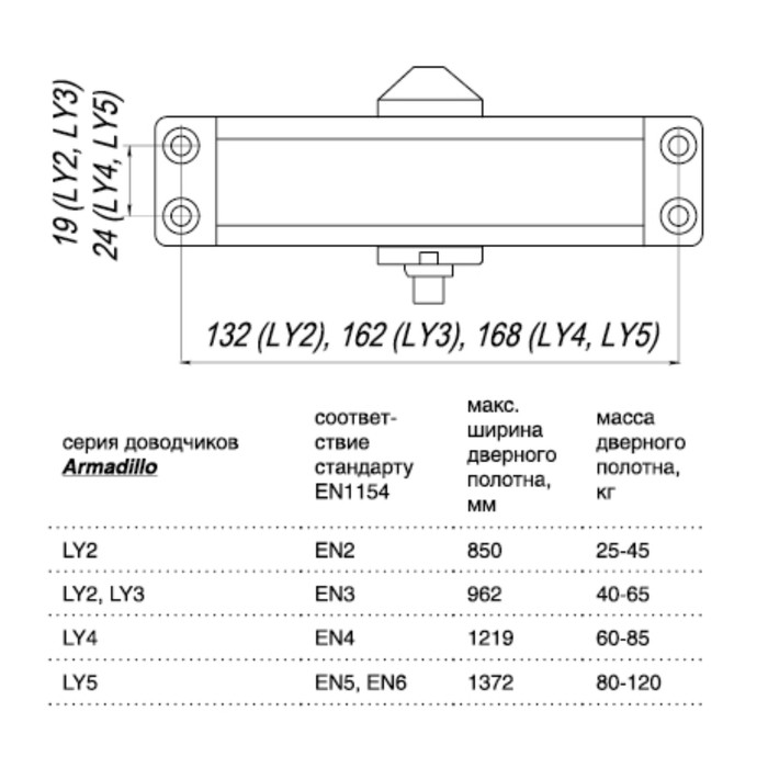 Доводчик дверной Armadillo LY5, морозостойкий, до 120 кг, цвет золото