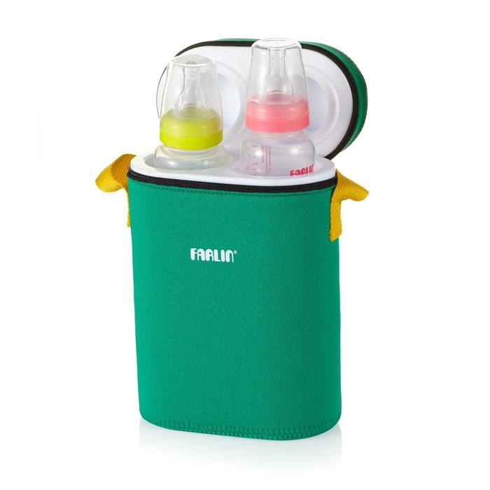 Термосумка для бутылочек на 2 бутылочки, текстиль, зелёная