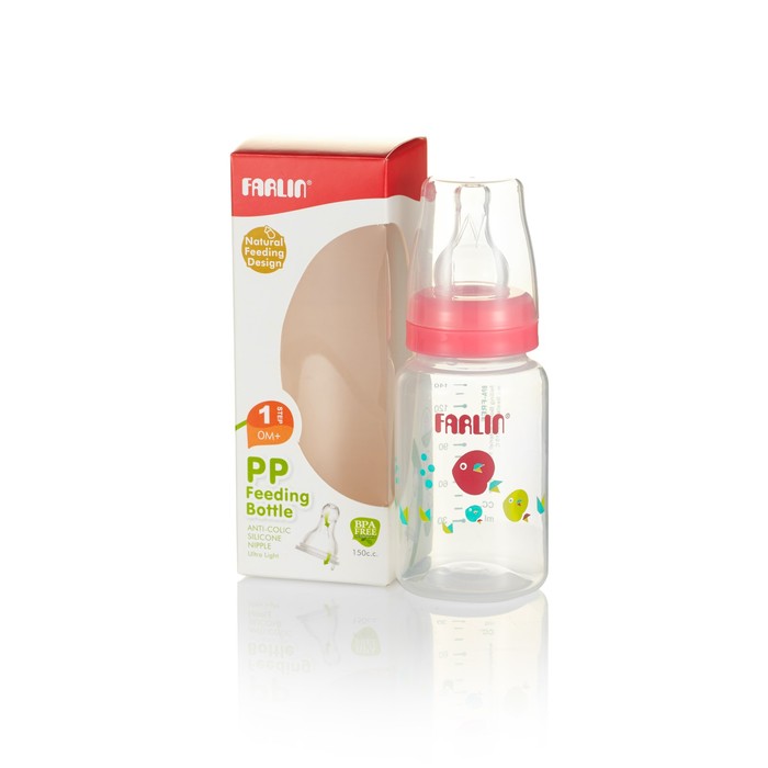 Полипропиленовая бутылочка для кормления со стандартным горлышком, 150 мл., розовая