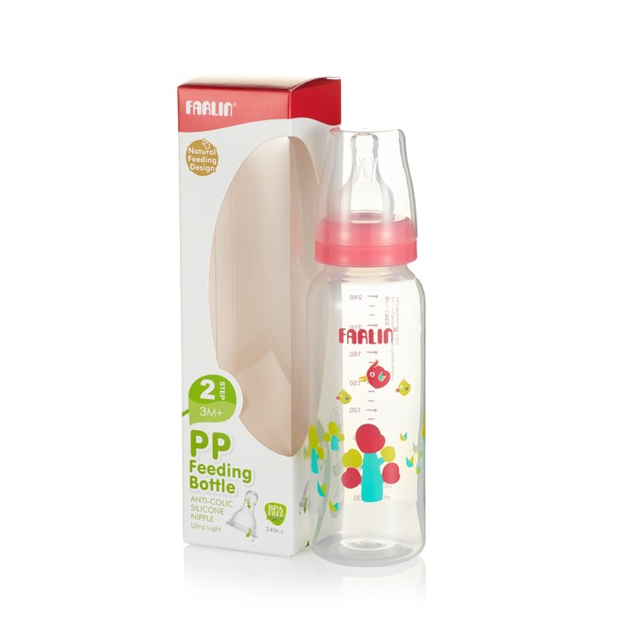 Полипропиленовая бутылочка для кормления со стандартным горлышком, 240 мл., розовая