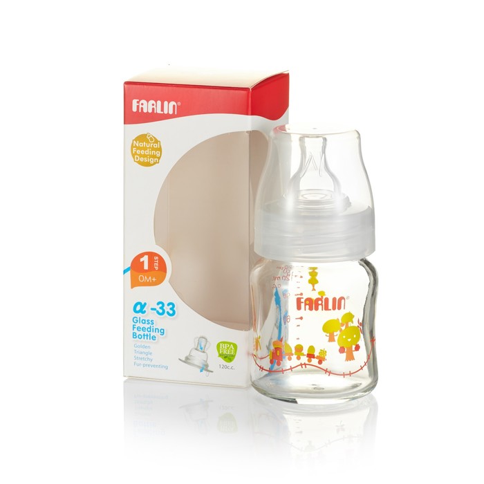 Стеклянная бутылочка для кормления с широким горлышком, 120 мл.