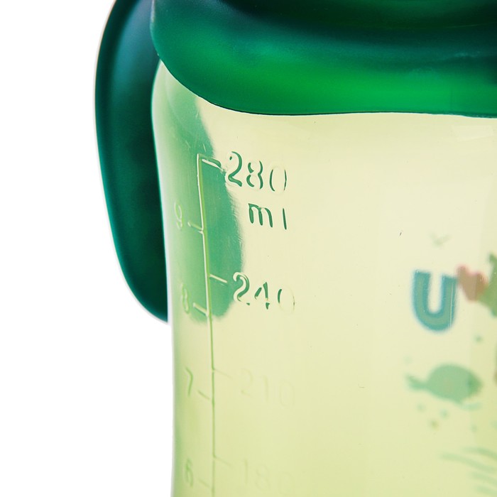 Бутылочка для кормления цветная с ручками, 280 мл, от 0 мес., цвет зелёный